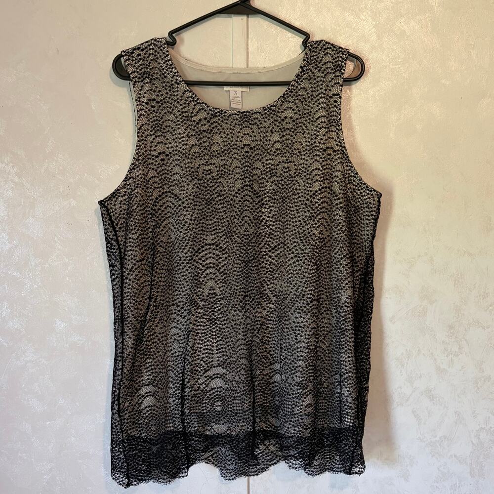Chico's Tank Lace Overlay Tank Scoop Neck Scallop Hem Romantic Whimsigoth Boho